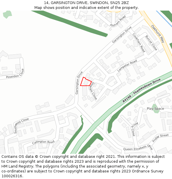 14, GARSINGTON DRIVE, SWINDON, SN25 2BZ: Location map and indicative extent of plot