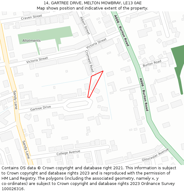 14, GARTREE DRIVE, MELTON MOWBRAY, LE13 0AE: Location map and indicative extent of plot