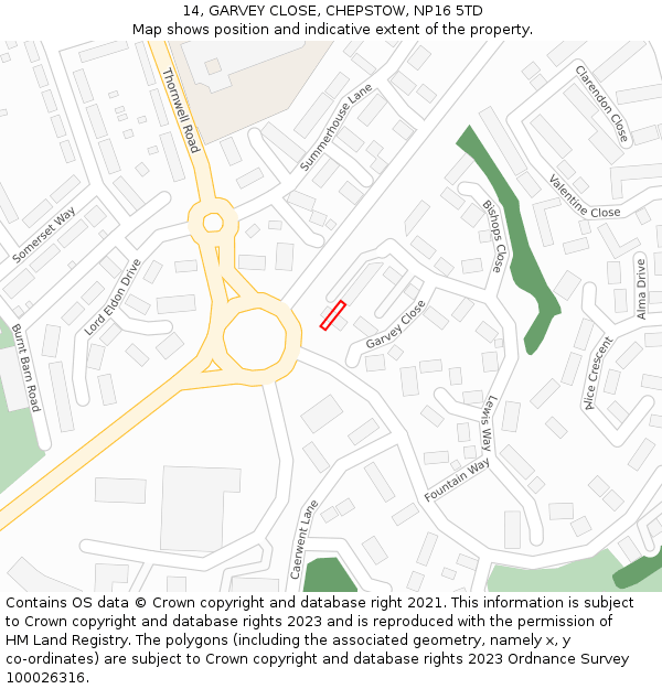 14, GARVEY CLOSE, CHEPSTOW, NP16 5TD: Location map and indicative extent of plot