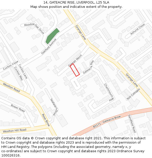 14, GATEACRE RISE, LIVERPOOL, L25 5LA: Location map and indicative extent of plot
