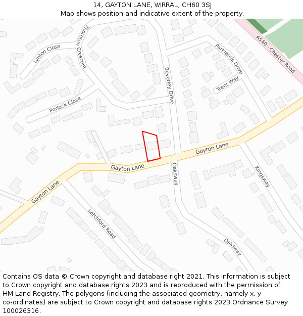 14, GAYTON LANE, WIRRAL, CH60 3SJ: Location map and indicative extent of plot