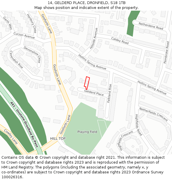 14, GELDERD PLACE, DRONFIELD, S18 1TB: Location map and indicative extent of plot