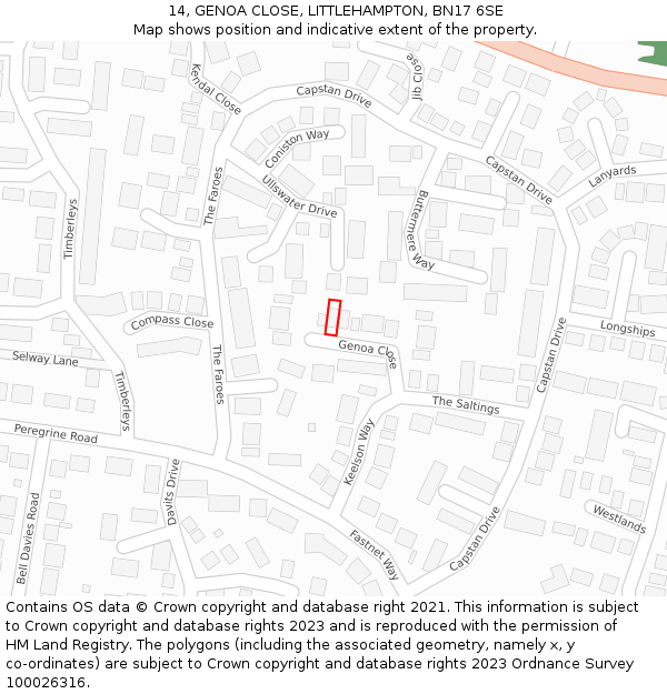 14, GENOA CLOSE, LITTLEHAMPTON, BN17 6SE: Location map and indicative extent of plot