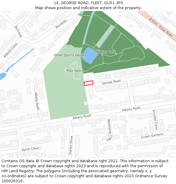 14, GEORGE ROAD, FLEET, GU51 3PS: Location map and indicative extent of plot