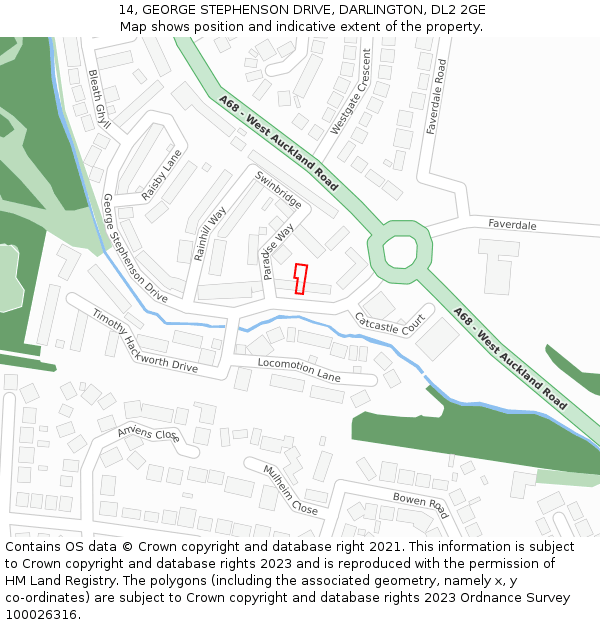 14, GEORGE STEPHENSON DRIVE, DARLINGTON, DL2 2GE: Location map and indicative extent of plot