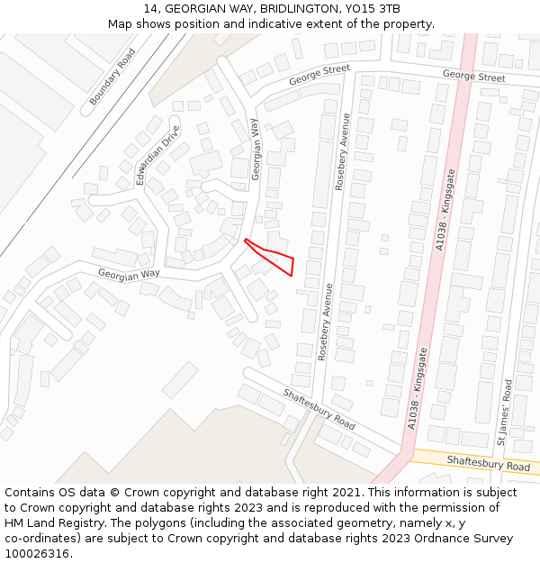 14, GEORGIAN WAY, BRIDLINGTON, YO15 3TB: Location map and indicative extent of plot