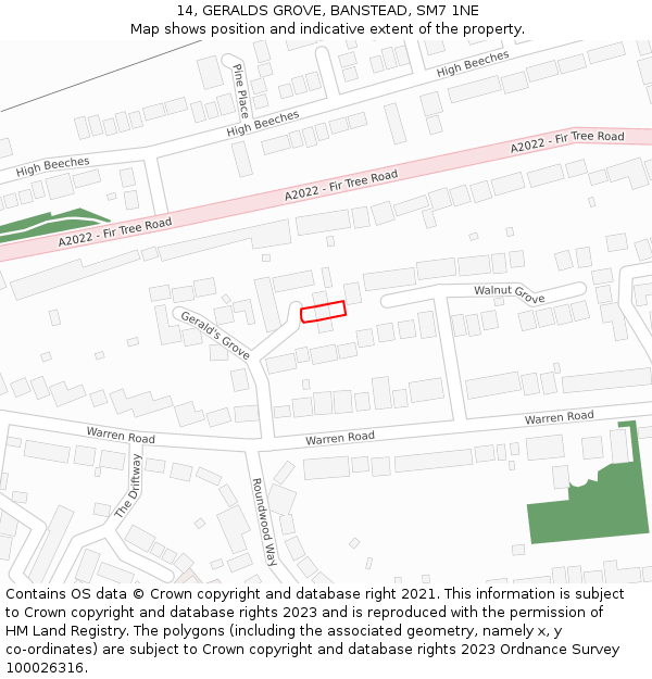 14, GERALDS GROVE, BANSTEAD, SM7 1NE: Location map and indicative extent of plot