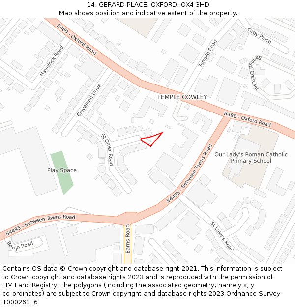 14, GERARD PLACE, OXFORD, OX4 3HD: Location map and indicative extent of plot