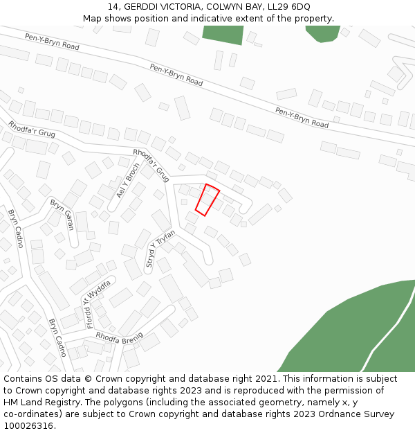 14, GERDDI VICTORIA, COLWYN BAY, LL29 6DQ: Location map and indicative extent of plot