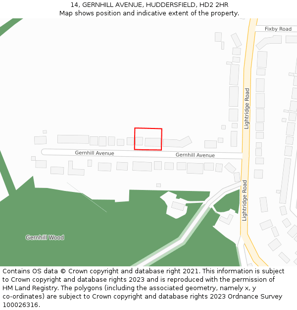 14, GERNHILL AVENUE, HUDDERSFIELD, HD2 2HR: Location map and indicative extent of plot