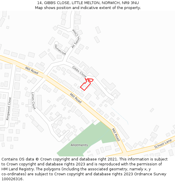 14, GIBBS CLOSE, LITTLE MELTON, NORWICH, NR9 3NU: Location map and indicative extent of plot