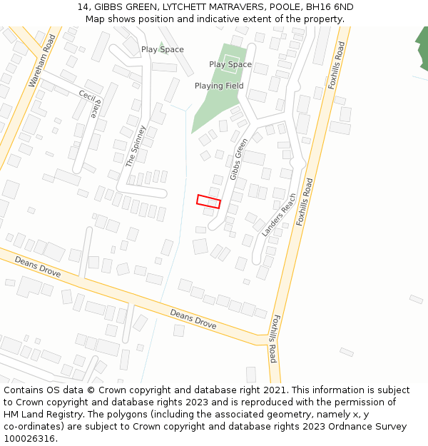 14, GIBBS GREEN, LYTCHETT MATRAVERS, POOLE, BH16 6ND: Location map and indicative extent of plot