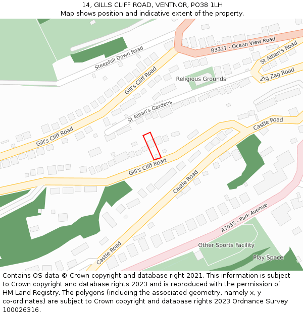 14, GILLS CLIFF ROAD, VENTNOR, PO38 1LH: Location map and indicative extent of plot