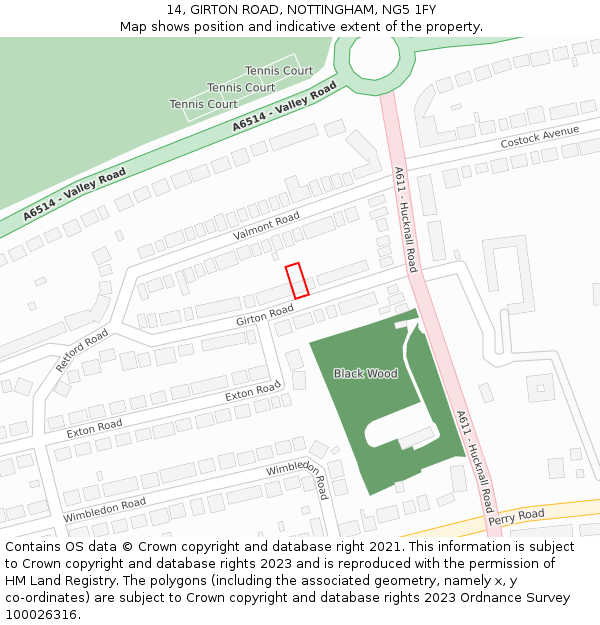 14, GIRTON ROAD, NOTTINGHAM, NG5 1FY: Location map and indicative extent of plot