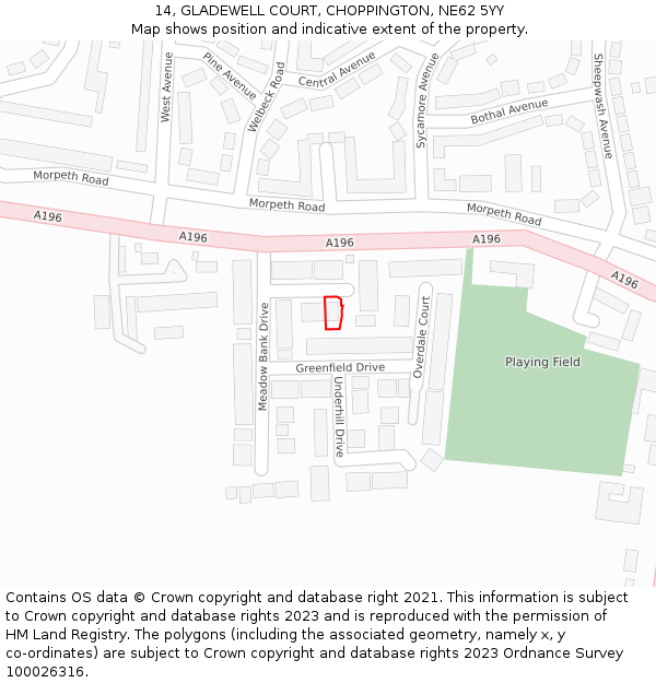 14, GLADEWELL COURT, CHOPPINGTON, NE62 5YY: Location map and indicative extent of plot