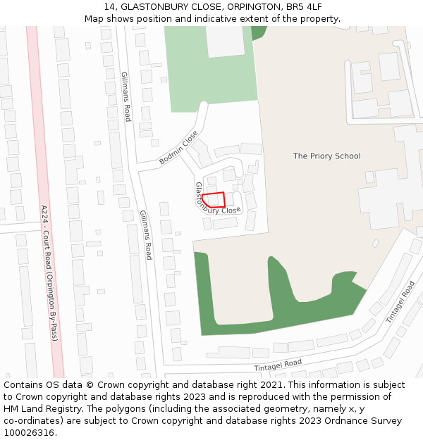 14, GLASTONBURY CLOSE, ORPINGTON, BR5 4LF: Location map and indicative extent of plot
