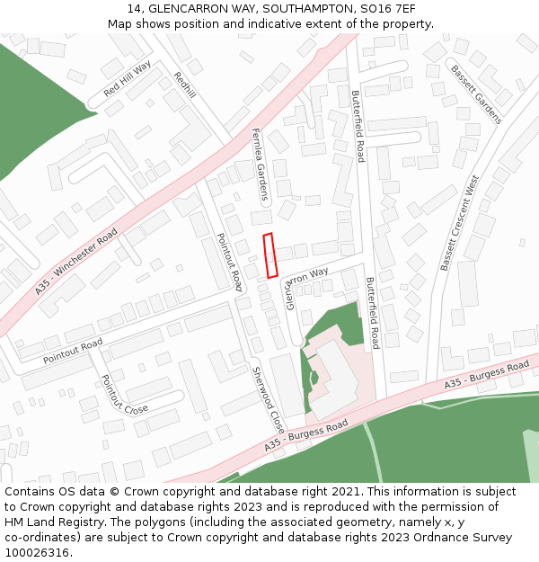 14, GLENCARRON WAY, SOUTHAMPTON, SO16 7EF: Location map and indicative extent of plot