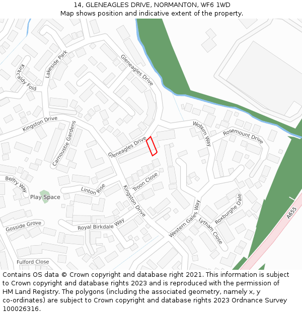 14, GLENEAGLES DRIVE, NORMANTON, WF6 1WD: Location map and indicative extent of plot