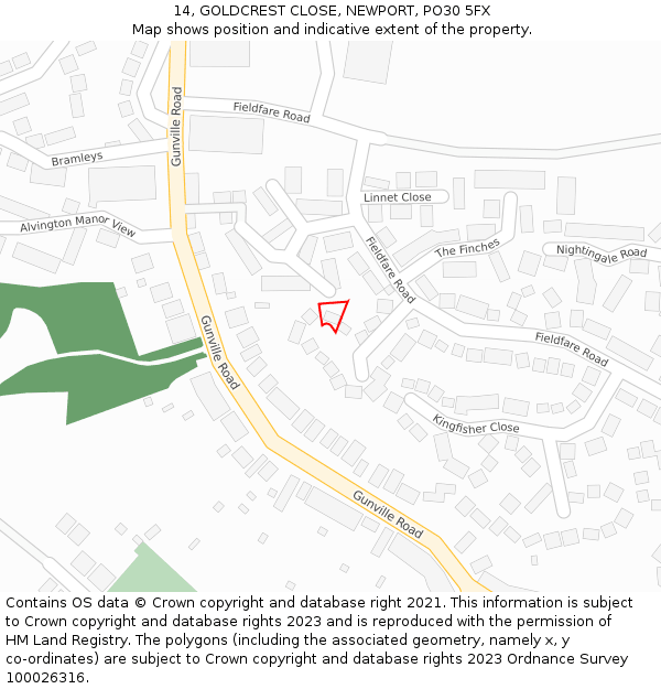 14, GOLDCREST CLOSE, NEWPORT, PO30 5FX: Location map and indicative extent of plot