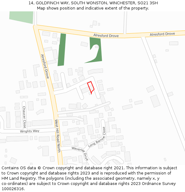 14, GOLDFINCH WAY, SOUTH WONSTON, WINCHESTER, SO21 3SH: Location map and indicative extent of plot