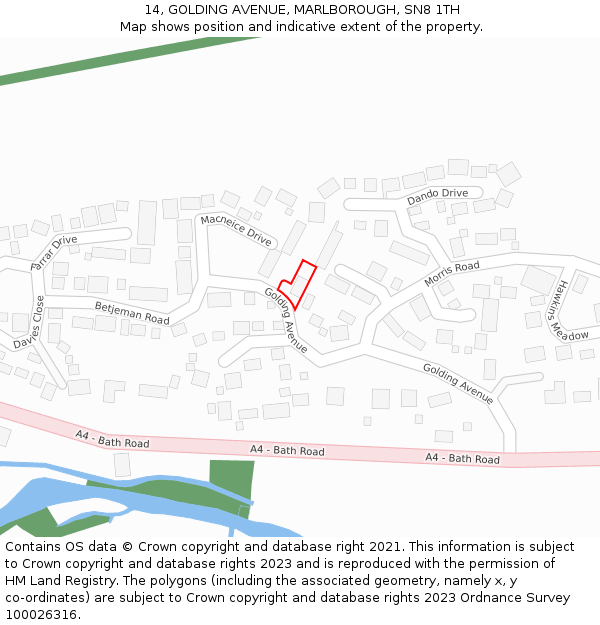 14, GOLDING AVENUE, MARLBOROUGH, SN8 1TH: Location map and indicative extent of plot