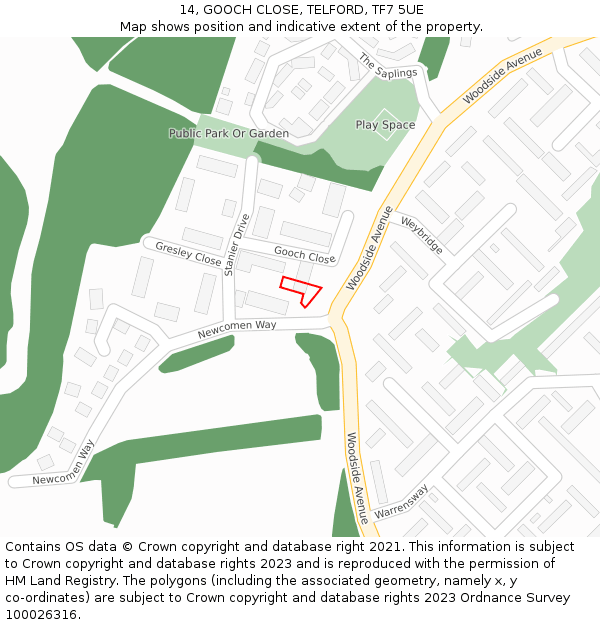 14, GOOCH CLOSE, TELFORD, TF7 5UE: Location map and indicative extent of plot