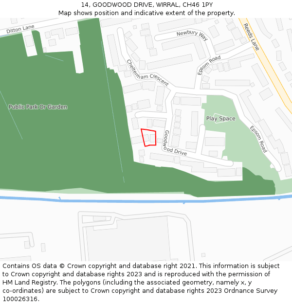 14, GOODWOOD DRIVE, WIRRAL, CH46 1PY: Location map and indicative extent of plot