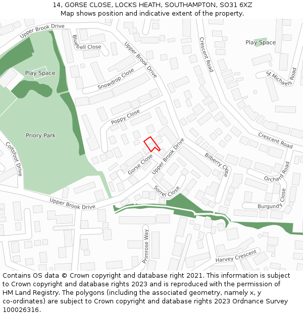 14, GORSE CLOSE, LOCKS HEATH, SOUTHAMPTON, SO31 6XZ: Location map and indicative extent of plot