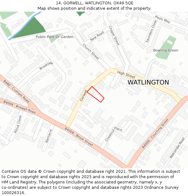 14, GORWELL, WATLINGTON, OX49 5QE: Location map and indicative extent of plot