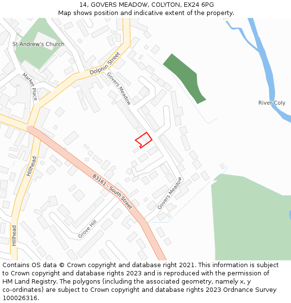 14, GOVERS MEADOW, COLYTON, EX24 6PG: Location map and indicative extent of plot