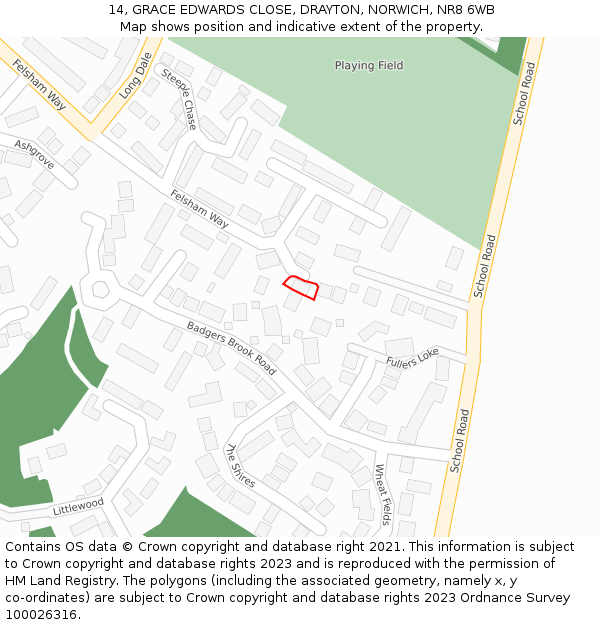 14, GRACE EDWARDS CLOSE, DRAYTON, NORWICH, NR8 6WB: Location map and indicative extent of plot