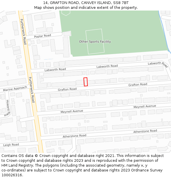 14, GRAFTON ROAD, CANVEY ISLAND, SS8 7BT: Location map and indicative extent of plot