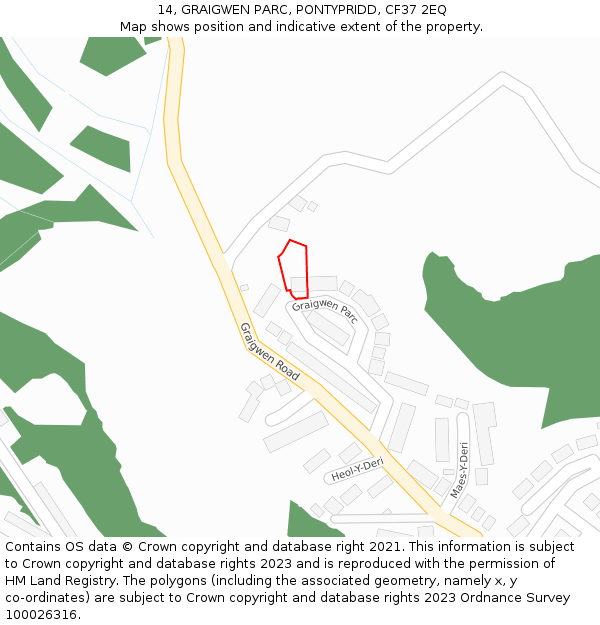 14, GRAIGWEN PARC, PONTYPRIDD, CF37 2EQ: Location map and indicative extent of plot