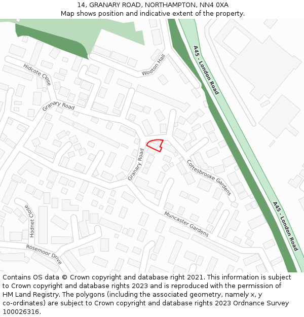 14, GRANARY ROAD, NORTHAMPTON, NN4 0XA: Location map and indicative extent of plot