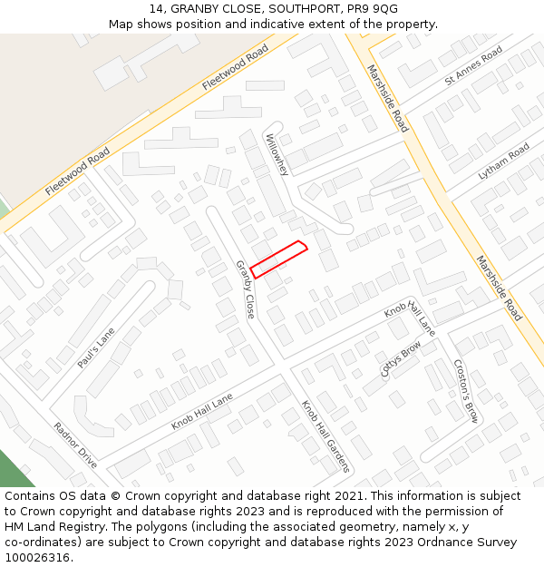 14, GRANBY CLOSE, SOUTHPORT, PR9 9QG: Location map and indicative extent of plot