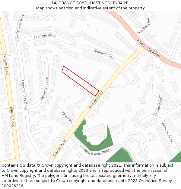 14, GRANGE ROAD, HASTINGS, TN34 2RL: Location map and indicative extent of plot