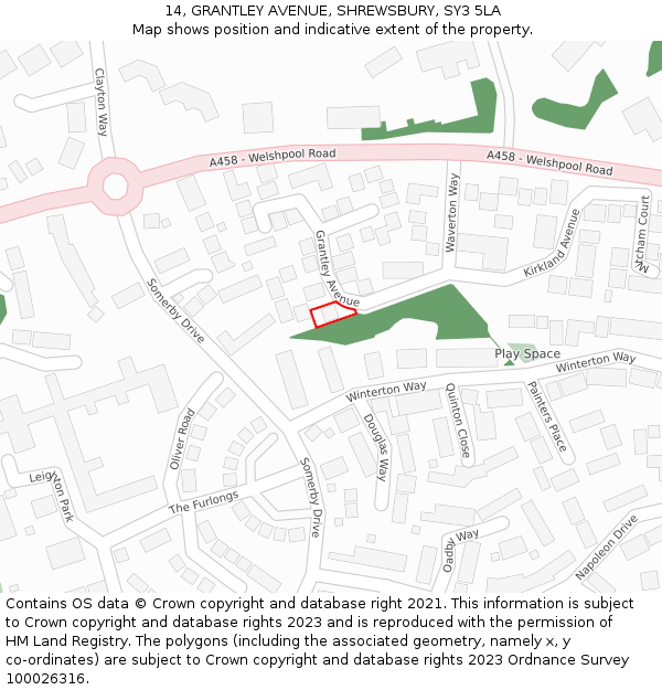 14, GRANTLEY AVENUE, SHREWSBURY, SY3 5LA: Location map and indicative extent of plot