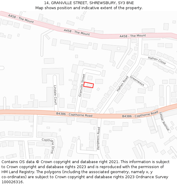 14, GRANVILLE STREET, SHREWSBURY, SY3 8NE: Location map and indicative extent of plot