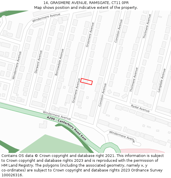 14, GRASMERE AVENUE, RAMSGATE, CT11 0PR: Location map and indicative extent of plot