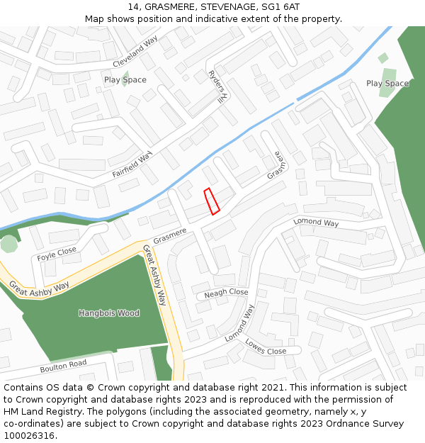 14, GRASMERE, STEVENAGE, SG1 6AT: Location map and indicative extent of plot