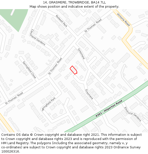 14, GRASMERE, TROWBRIDGE, BA14 7LL: Location map and indicative extent of plot