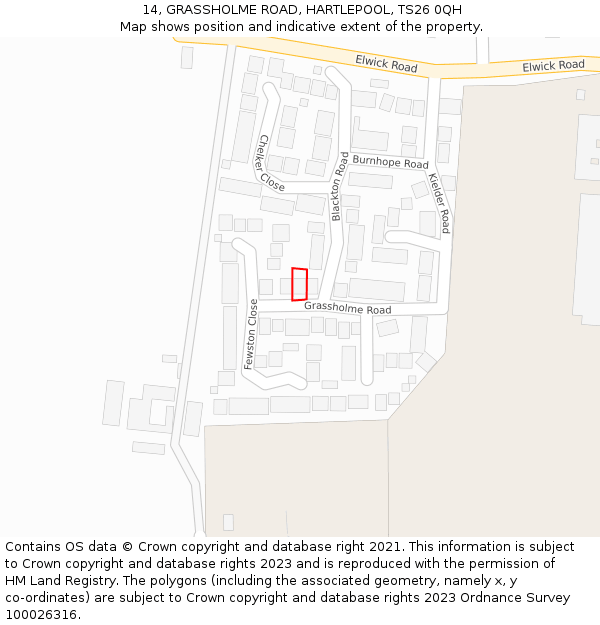 14, GRASSHOLME ROAD, HARTLEPOOL, TS26 0QH: Location map and indicative extent of plot
