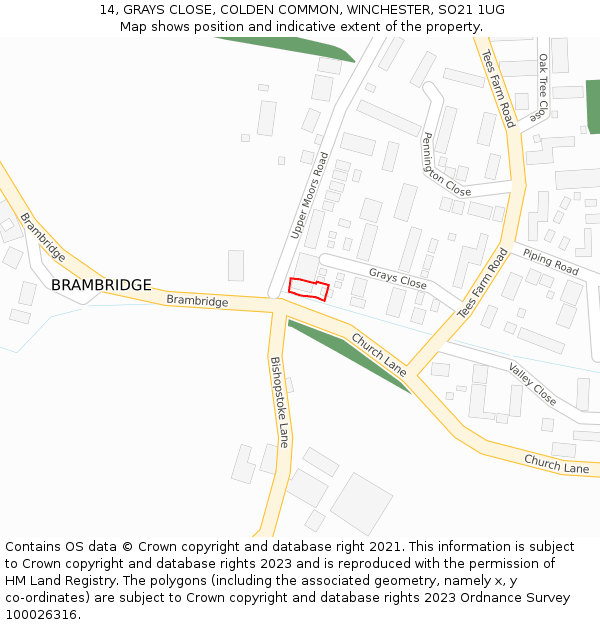 14, GRAYS CLOSE, COLDEN COMMON, WINCHESTER, SO21 1UG: Location map and indicative extent of plot