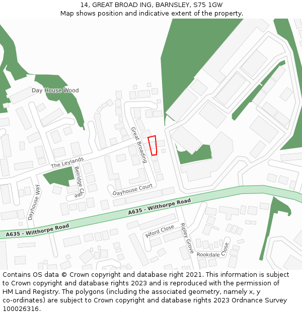 14, GREAT BROAD ING, BARNSLEY, S75 1GW: Location map and indicative extent of plot