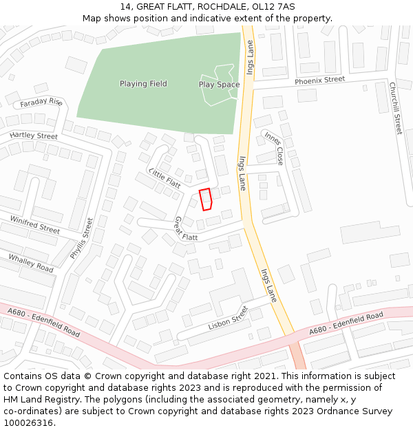 14, GREAT FLATT, ROCHDALE, OL12 7AS: Location map and indicative extent of plot