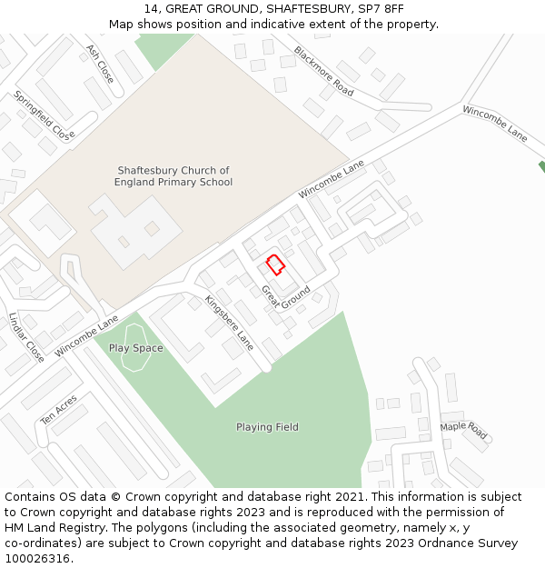 14, GREAT GROUND, SHAFTESBURY, SP7 8FF: Location map and indicative extent of plot