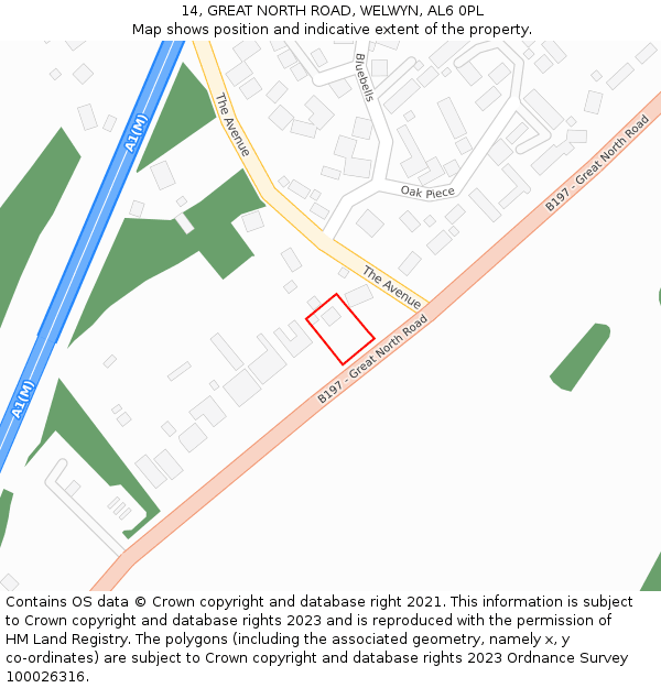 14, GREAT NORTH ROAD, WELWYN, AL6 0PL: Location map and indicative extent of plot