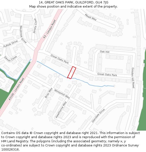 14, GREAT OAKS PARK, GUILDFORD, GU4 7JG: Location map and indicative extent of plot