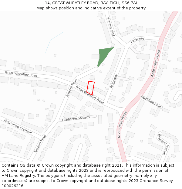 14, GREAT WHEATLEY ROAD, RAYLEIGH, SS6 7AL: Location map and indicative extent of plot