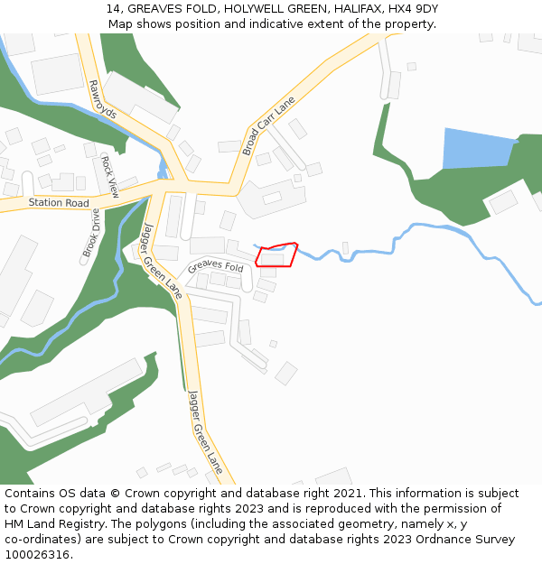 14, GREAVES FOLD, HOLYWELL GREEN, HALIFAX, HX4 9DY: Location map and indicative extent of plot